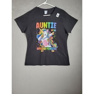 Auntie of the Birthday Princess Girl Dabbing Unicorn T-Shirt Womens Size Large